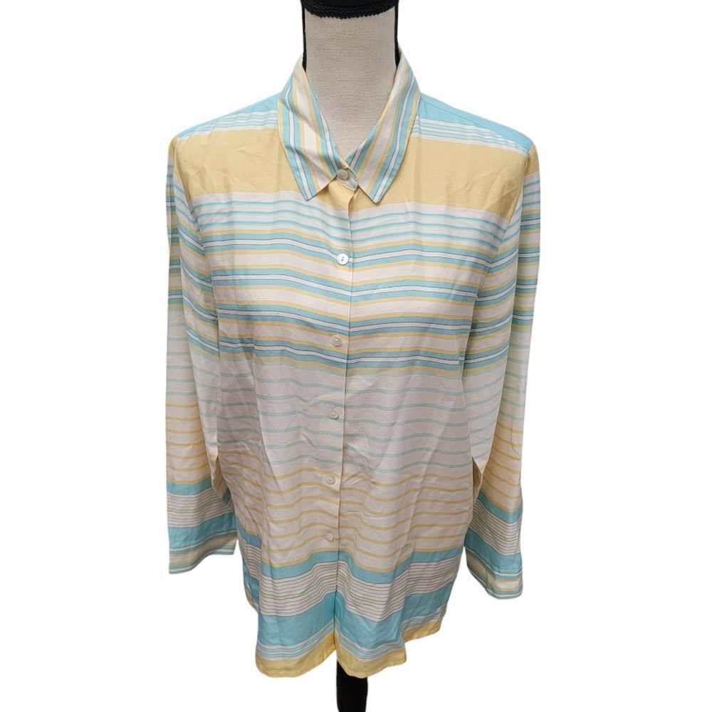 J. Jill 100% Silk Striped Button Up Top. Size L.